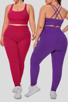 Ensemble de yoga côtelé 2 pièces pour femmes grandes tailles : soutien-gorge de sport à col carré et leggings taille haute – Tenue de sport personnalisable avec logo