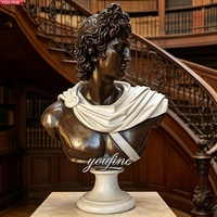 YOUFINE Sculpture de buste du dieu grec Apollon en bronze patiné antique pour bibliothèque et musée