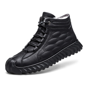 Bottes d'hiver en cuir véritable pour hommes, hauteur cheville, bout rond, doublure en fourrure, semelle extérieure en caoutchouc antidérapante, semelle intermédiaire en EVA, chaussures décontractées chaudes - Product Image 5