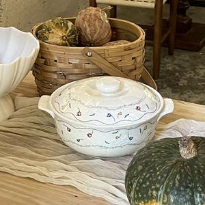 Tazón de Sopa de Cerámica con Doble Asa, Estilo Retro Francés, Romántico, Floral, con Tapa, para Frutas/Almacenamiento, Apto para Microondas, Olla para Sopa, 10-20 Yuanes - Product Image 6