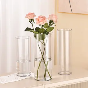 DESITA Wholesale Tall Cylinder Crystal Acrylic Vase Wedding Table Decoration Flower Acrylic Vase For Home Decor