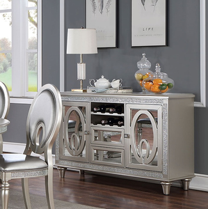 Contemporary Luxury Silver Extendable Server Solid Wood Storage Drawers <b>Mirror</b> <b>Tile</b> Accents Living Room Cabinet - Product Image 3