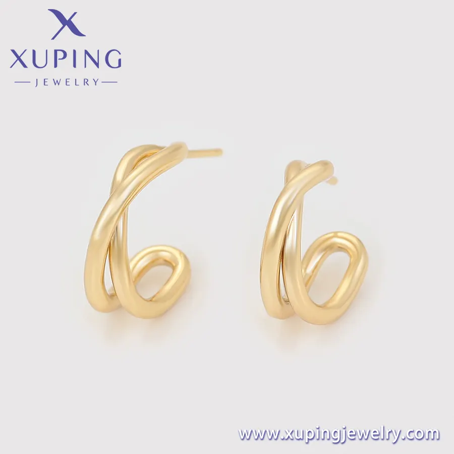 X000774920 Xuping đồ trang sức bán buôn đơn giản Tính khí Claw loại Bông tai Hoop Đồng tùy chỉnh 14k vàng trang sức