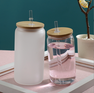 16oz 20oz blank sublimation colorful glassato soda water juice beer can glasses con coperchio in bambù e cannuccia - Product Image 1