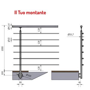 UPRIGHT Ø 33.7 6 SATIN AISI 304 STAINLESS STEEL CROSS-MEMBERS SIDE FIXING EXTERNAL CROSS-MEMBERS HEIGHT <b>Balustrades</b> <b>Handrails</b> - Product Image 1