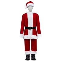 Costume de Noël pour homme adulte, cosplay Père Noël, ensemble 7 pièces, polyester, veste, pantalon, chapeau, gants, ceinture, barbe, pour fête