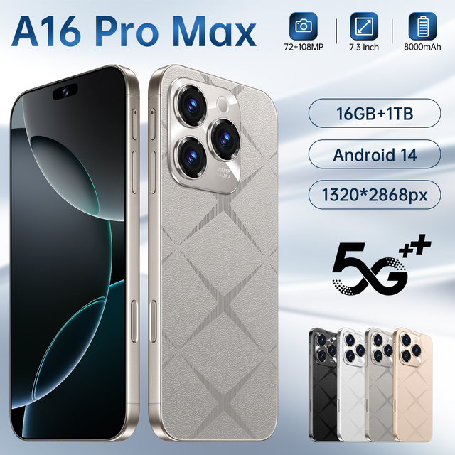 7.3 Inch HD 16 Pro Max Android 5G Smartphone 16GB RAM + 1TB 72MP+108MP Camera 8000mAh Battery Android 14 French OLED Deca Core