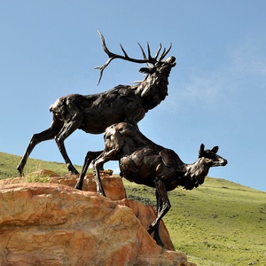 D & Z decorazione animale all'aperto di alta qualità bronzo di grandi <span class=keywords><strong>dimensioni</strong></span> <span class=keywords><strong>alce</strong></span> con orso scultura - Product Image 4