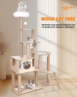Arbre à chat moderne et classique de luxe avec griffoir mignon, hamac, matériaux en bois et coton, emballé en carton, structure d'escalade intérieure
