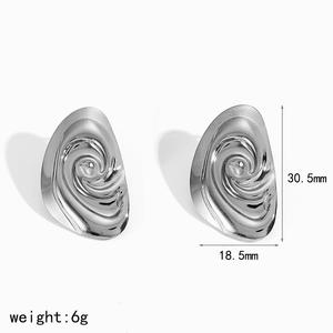 Spiral Stainless Steel <b>Stud</b> Earrings Gold <b>Silver</b> Oval Geometric Design Fashion Jewelry For Women - Product Image 4