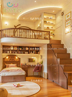 Lit superposé double en bois massif pour enfants et adultes avec escalier et rangement, design à deux étages pour appartements individuels avec bureau