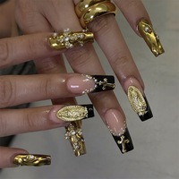 Offre Spéciale : Faux Ongles Gothiques en Velours à Coller, 24 Pièces, Forme Cercueil Moyenne, Motif Rose Noire et Dentelle, Thème Dark Romance, Vente en Gros