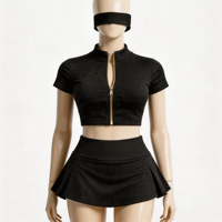 Ensemble veste et jupe pour femmes, à pois, manches courtes, deux pièces, vêtements de sport d'été, respirant, doux, logo personnalisé, spandex, coton