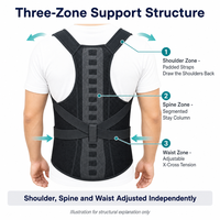 Correcteur de posture noir avec bretelles rembourrées, supports magnétiques pour la colonne vertébrale et bandes croisées en X pour la taille