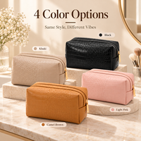 Sac de maquillage personnalisé en gros avec logo, aspect cuir gaufré crocodile, trousse de toilette de voyage à fermeture éclair pour femmes
