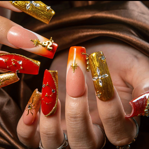 Muestras Gratis de Uñas Postizas Largas Cuadradas o Largas en Forma de Ataúd, Pintadas a Mano y Hechas a Mano, para Mujer - Product Image 3