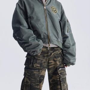 Veste bomber ample et délavée, coupe ample, avec logo sur le devant, coupe-vent, écologique, pour homme, fabriquée sur mesure, pour l'hiver, style streetwear - Product Image 2