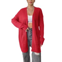 Cardigan long en acrylique tricoté respirant pour femme, col en V, manches longues, chaud, décontracté, pour l'automne
