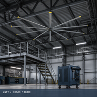 Ventilateur de plafond pour hangar 24FT HVLS avec 6/8 pales en alliage d'aluminium et moteur BLDC pour les installations de maintenance aéronautique