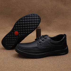 Chaussures habillées en cuir véritable à bout rond, lacées, semelle en caoutchouc, confortables, pour le printemps, pour le bureau, pour hommes, tenue formelle - Product Image 2