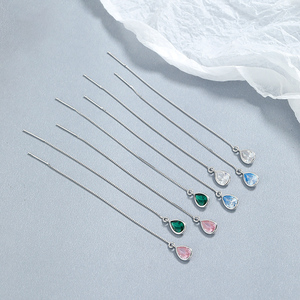 Diamante blanco <span class=keywords><strong>CZ</strong></span> lágrima enhebrador pendientes largos de plata esterlina 925 cadena borla lágrima pendientes colgantes - Product Image 2