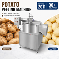Commerciële roestvrijstalen aardappelwas-, schil- en snijmachine voor aardappelchips, wortelen, radijsjes en zoete aardappelen