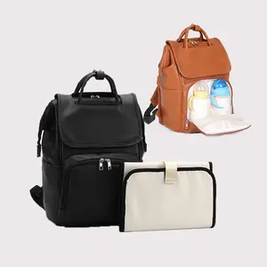Factory pu unisex changing bag vegan leather custom nappy bag waterproof luxury diaper bags with insulated pouch makeup pouch