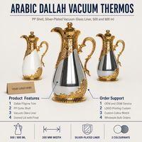 Carafe isotherme Dallah pour café arabe 500ml 800ml avec revêtement en verre, logo personnalisé, vente en gros, fournisseur OEM ODM pour hôtels