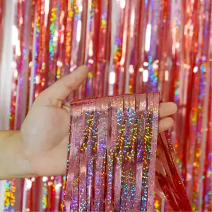 Wholesale Wedding Party Decoration Multicoloured Curtain Party Foil Metallic Tinsel Laser for Birthday Fringe Curtains