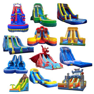 Toboggan aquatique gonflable commercial en PVC, série bleue irisée, double piste, pour piscine résidentielle, école, intérieur/extérieur - Product Image 2