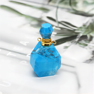 Natural Blue Howlite Turquoise Perfume Bottle Pendant <strong>Essential</strong> Oil Aromatherapy Decor Gifts for Necklaces Making - Product Image 1