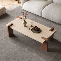 Table à thé de style antique moderne Wabi-sabi avec fonction de rangement, table d'appoint carrée en bois durable pour le salon, meubles de maison
