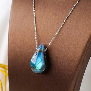 Natural Crystal Labradorite Water Drop Pendant <strong>Painted</strong> Moonstone Raw <strong>Stone</strong> Polished for Souvenir or Model - Product Image 3