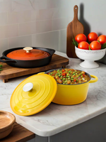 Vente en gros Marmite en fonte émaillée Batterie de cuisine Ensemble de casseroles pour four hollandais Marmite à ragoût Marmite à soupe à double oreille avec couvercle