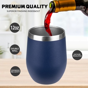 Gobelet isotherme à double paroi en acier inoxydable, forme œuf, 12 oz, noir, avec revêtement en poudre personnalisé, sans pied, pour vin - Product Image 5