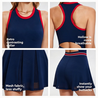 Robe de sport plissée sans manches à rayures pour femme, anti-exposition, avec bordure contrastante, idéale pour les activités quotidiennes en extérieur