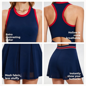 Top Deportivo <span class=keywords><strong>de</strong></span> Tenis a <span class=keywords><strong>Rayas</strong></span> para Mujer, Manga Corta, Plisado, Antiexposición, Falda Deportiva, Traje Deportivo <span class=keywords><strong>de</strong></span> Golf, Vestidos Deportivos - Product Image 4