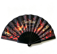 Éventail Pliant Portable en Plastique BSBH, Esthétique Sombre, Motif Rose Rouge Flamboyant et Épines, Idéal pour Festival de Musique, Accessoire Photo Gothique, Personnalisable