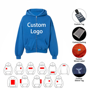 Felpe con Cappuccio da <span class=keywords><strong>Uomo</strong></span> 350GSM, Taglio Corto e Oversize, Personalizzabili con Logo, Zip Frontale, in Poliestere/Cotone, per l'Inverno - Product Image 2