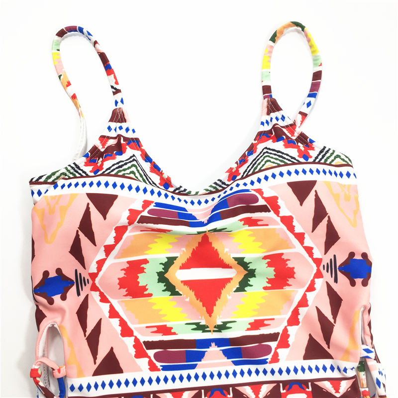 One-piece swimsuit Maldives style printed multi binding swimsuit custom swimwear sexy bikini