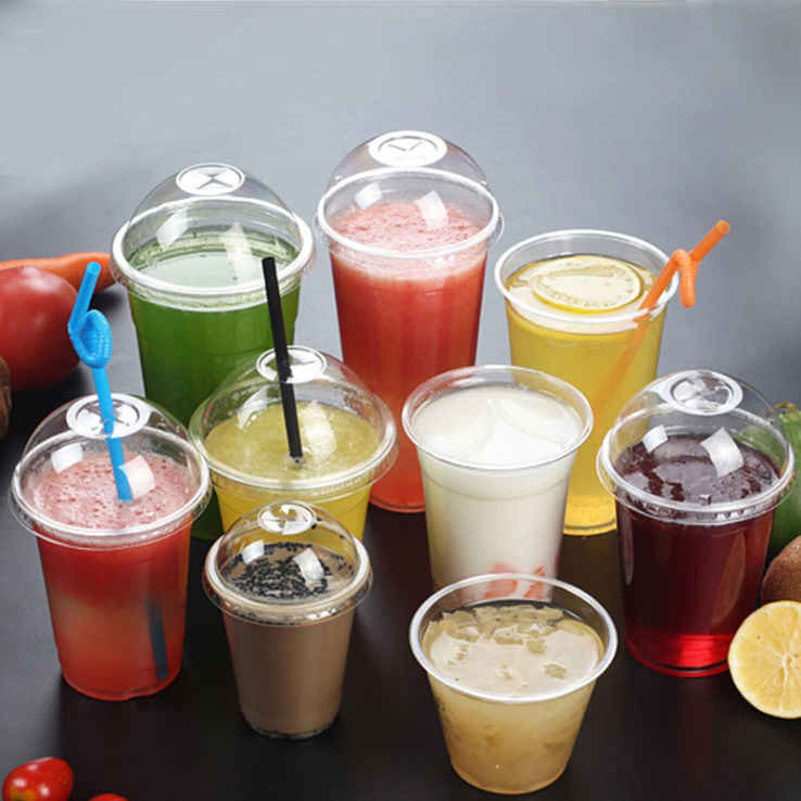 Прозрачная одноразовая пластиковая U-образная пластиковая чашка с крышками с логотипом на заказ