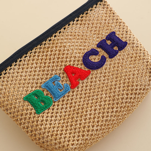 Borsa Cosmetica in Paglia con Lettere Ricamate Colorate, Pochette da Spiaggia per Donne, Ideale per <span class=keywords><strong>Viaggi</strong></span> Estivi - Product Image 6