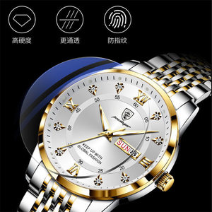 Montre décontractée pour homme POEDAGAR 836 en acier inoxydable de qualité supérieure, montre-bracelet sport de luxe lumineuse avec date et jour - Product Image 2