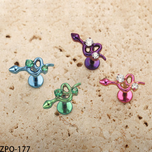 เครื่องประดับเจาะแฟชั่น VIEN Jewellery ZPO-177 ทำจากไทเทเนียม ASTM F136 รูปทรงเปลือย ประดับเพชร CZ แบบหลังแบน สำหรับเจาะริมฝีปาก จมูก - Product Image 6