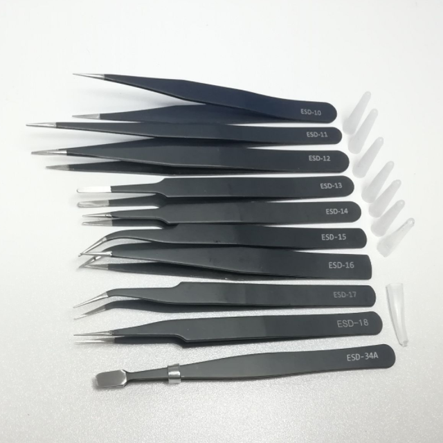 Anti-static Stainless Steel Tweezers ESD-10 ESD-11 ESD-12 ESD-13 ESD-14 ESD-15 1.0mm DIY & Industrial Grade Non-magnetic Finish