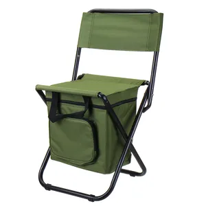 Mochila compacta dobrável para cadeiras, cadeiras portátil para acampamento, assento de cadeira com encosto, armazenamento com saco refrigerador para pesca ao ar livre