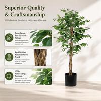 OH ARTS Vente en gros d'arbres artificiels en ficus bonsaï avec tronc en bois naturel, feuilles en plastique, plantes décoratives en pot pour l'intérieur et l'extérieur
