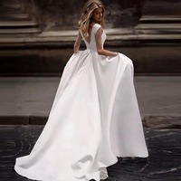 Robes de mariée LY-WD0648, élégantes, en satin, jupe de mariée simple, robe de mariage civile, col rond, sans manches, dos nu, classique, personnalisable