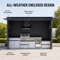 All-in-One Outdoor-Kochstation mit Aluminiumrahmen, Betonoptik-Schrank, integriertem Kühlschrank und Dunstabzugshaube, Wetterfest