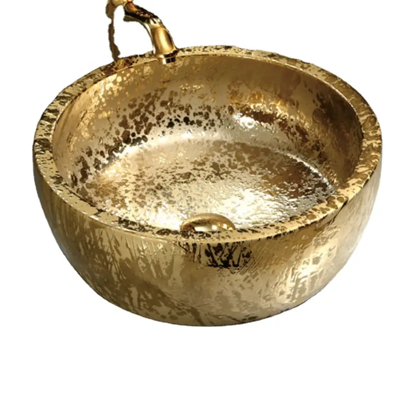 الصينية الفنية ذهبي اللون السيراميك حوض غسيل جينغدتشن الأدوات الصحية